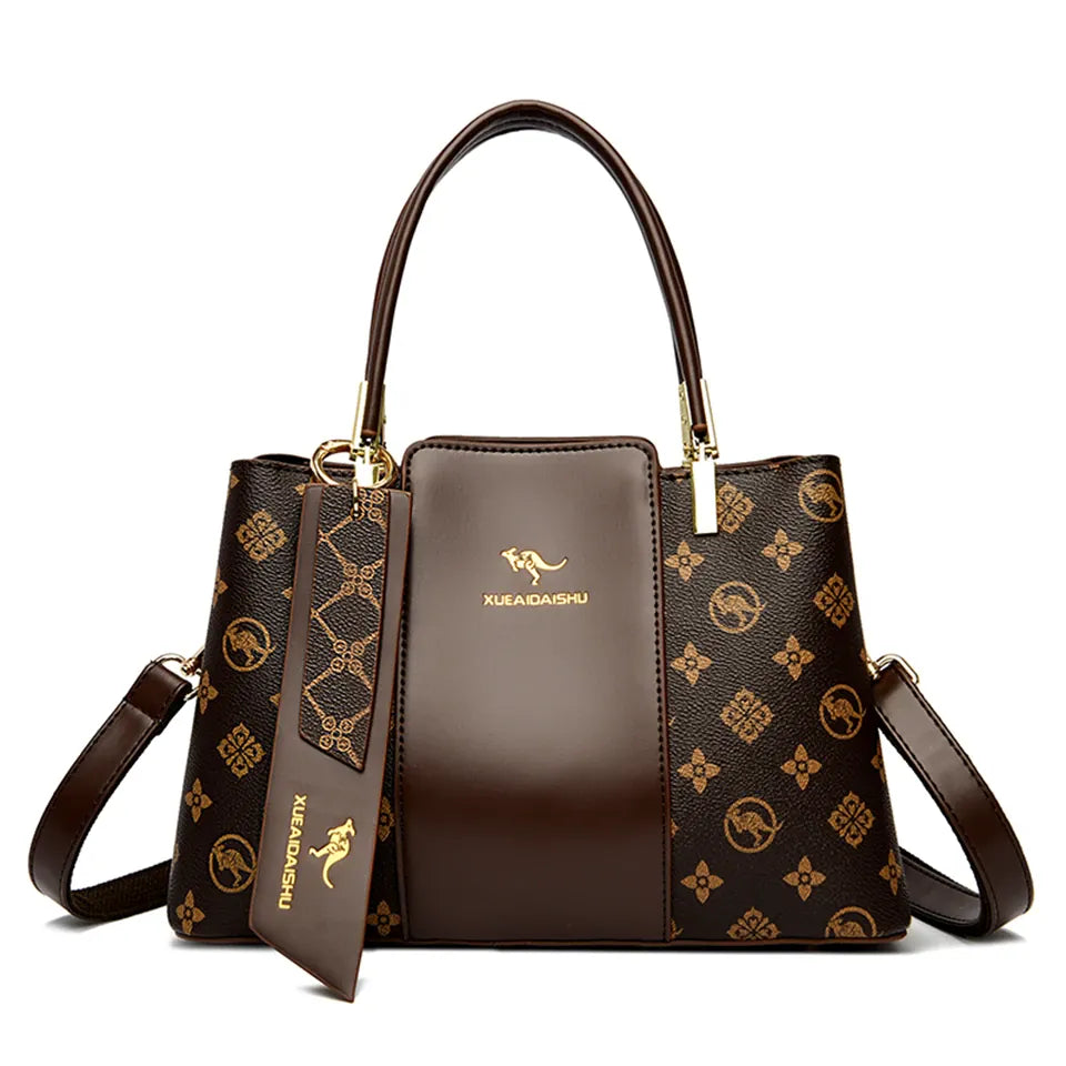 Dropshipman Kangaroo Brown Luxury Handbag Fashion Print Large Capacity Soft Leather Women Shoulder Crossbody Bag Leisure Designer Ladies Purses and Handbag