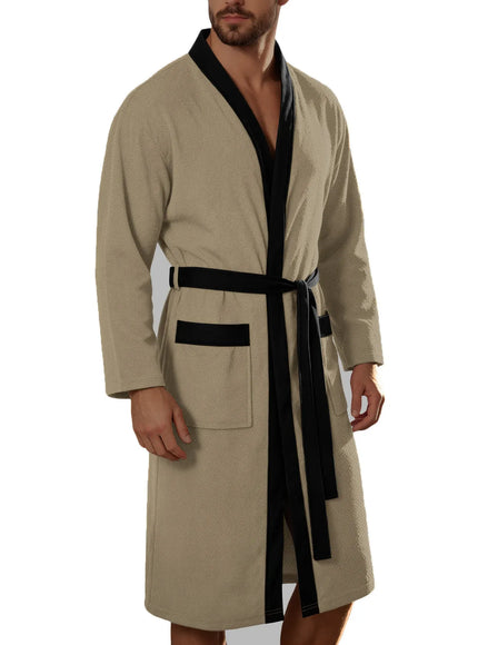 KissICON Khaki / 2XL / China Mainland Mens Soft Long Loose Robe with Belt  Pockets