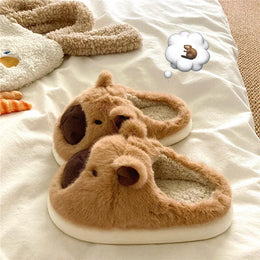 KissICON khaki / 36-37 Capybara Slippers Women Winter One Word Cotton Cartoon