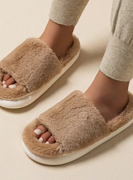 KissICON Khaki / 36-37 Soft Sole Home Fluffy Fur Slippers Women Winter