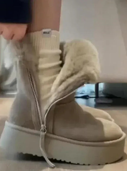 KissICON khaki / 37 Thick cotton boots with added fleece, 2024 new
