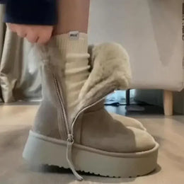 KissICON khaki / 37 Thick cotton boots with added fleece, 2024 new