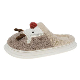 KissICON Khaki / 38-39 Cartoon Christmas Elk Fluffy Slippers Women Winter Warm