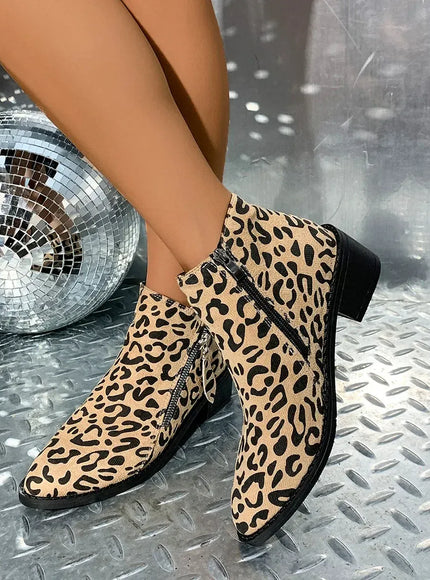 KissICON khaki / 38 Woman Boots Leopard Print 2024 Autumn Women's Short