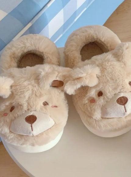 KissICON Khaki / 40-41 Cute Bear Single Band Winter New Women Slipper