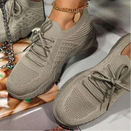 Dropshipman Khaki / 40 Women Mesh Breathable Casual Sneakers Lace-up Vulcanized Shoes Ladies Platform Sneakers Female Shoes Plus Size Zapatos De Mujer