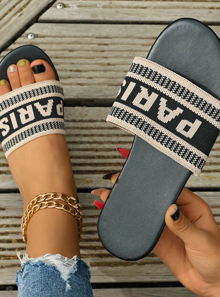 KissICON Footwear Khaki / 41 Women's Embroidered Slip-On Flat Sandals | Casual Summer Footwear