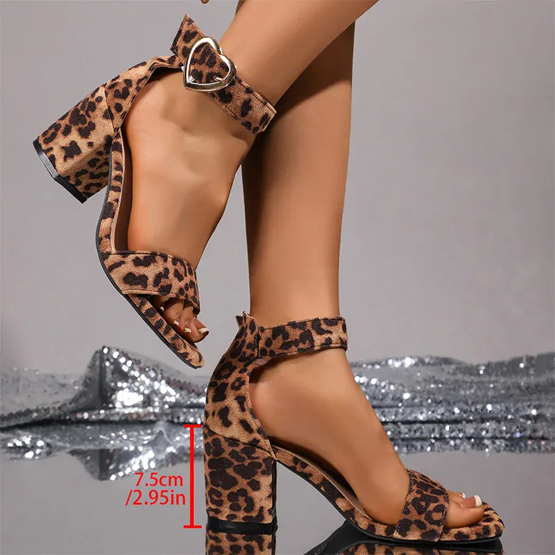 KissICON Khaki / 42 Fashion Leopard High Heel Sandals Women Ankle Buckle