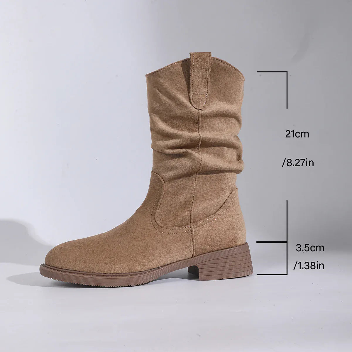 KissICON Khaki / 43 Vintage Pleated Low Heels Western Boots Women 2025