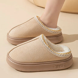 KissICON Khaki / 44-45 Platform Fluffy Slippers Women House Flats Fashion Plush