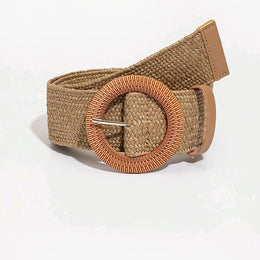 jkthpu-45 Khaki / 4XL Boho Elastic Straw Belt for Womens Dresses  Outfits