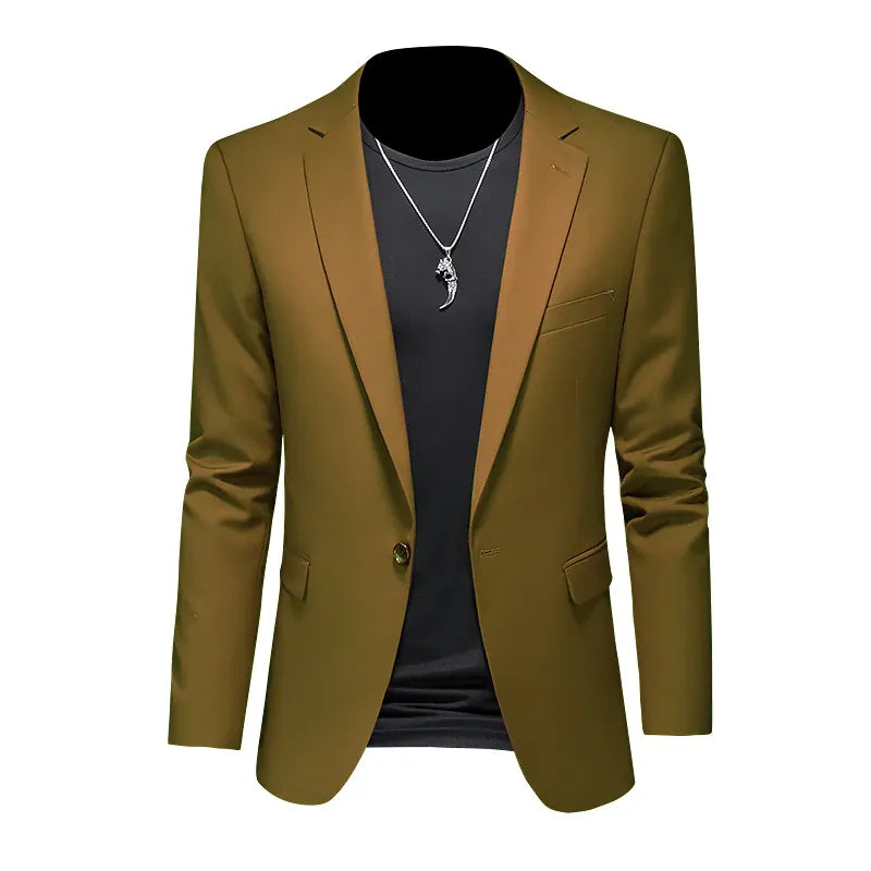 KissICON Khaki / Asian 4XL (US XL) Luxury Mens Blazer Solid Color Casual Business Wedding