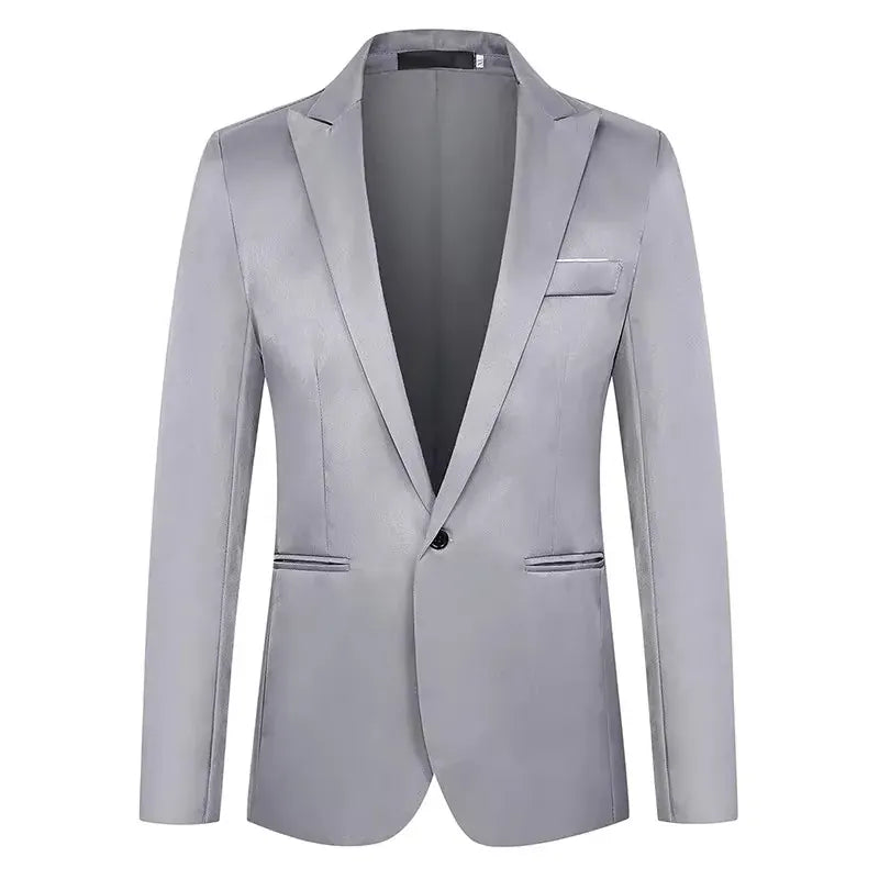 KissICON Khaki / Asian M Luxury Mens Slim Fit Solid Color Blazer