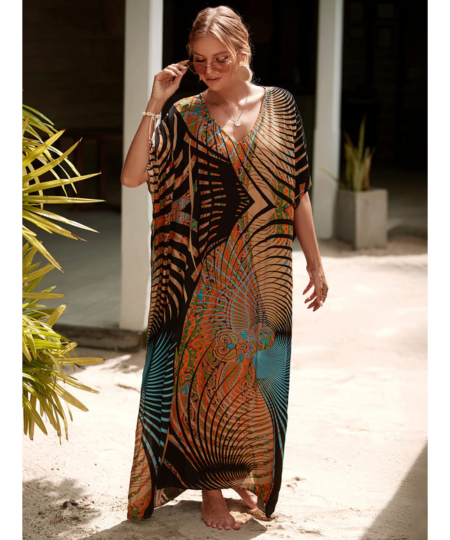 KissICON Khaki / Asian One-size Curve Relaxed Fit Beach Coverup – Kaftan