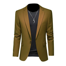 KissICON Khaki / Asian XL (US S) Luxury Mens Blazer Solid Color Casual Business Wedding