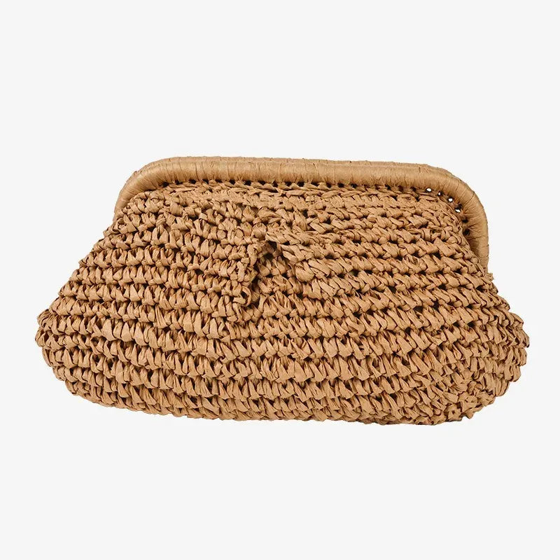 KissICON Khaki Beach Vacation Straw Metal Chain Crossbody –