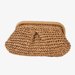 KissICON Khaki Beach Vacation Straw Metal Chain Crossbody –