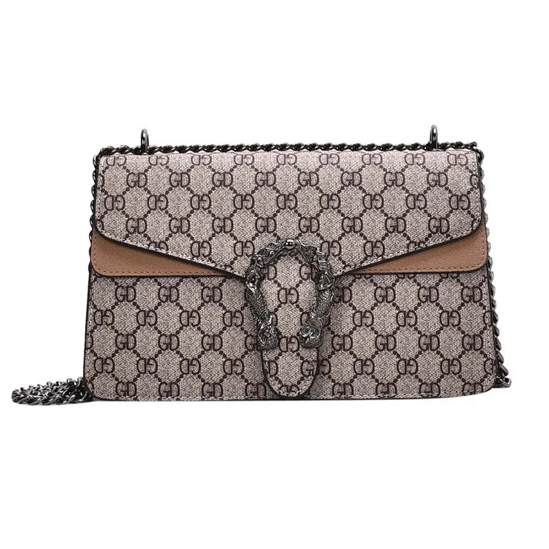 KissICON Khaki Dionysus Women's Print Shoulder Slung Bags Chain Bag