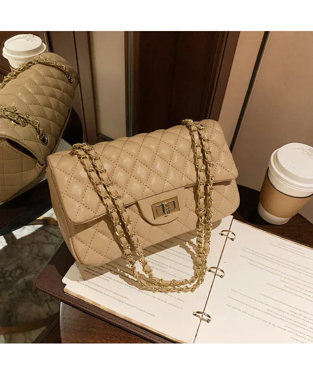 KissICON Khaki Fall Trend Women's Texture Rhombic Chain Slung