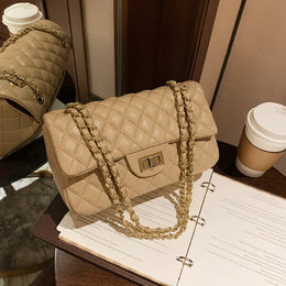 KissICON Khaki Fall Trend Women's Texture Rhombic Chain Slung