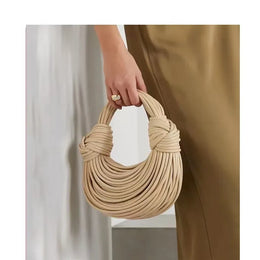 KissICON Khaki Handbags In Gold Designer Brand Handwoven Noodle
