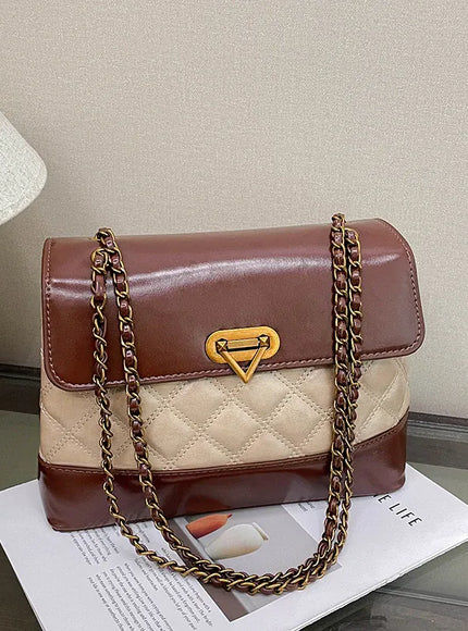 KissICON Khaki Handbags Textured Large-capacity Messenger Rhombic Chain Shoulder