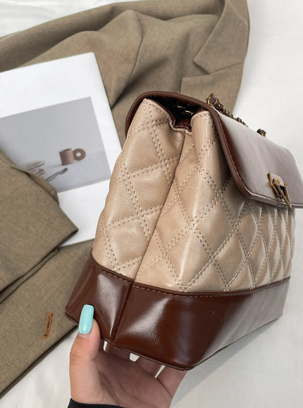 KissICON Khaki Handbags Textured Large-capacity Messenger Rhombic Chain Shoulder