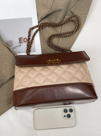 KissICON Khaki Handbags Textured Large-capacity Messenger Rhombic Chain Shoulder