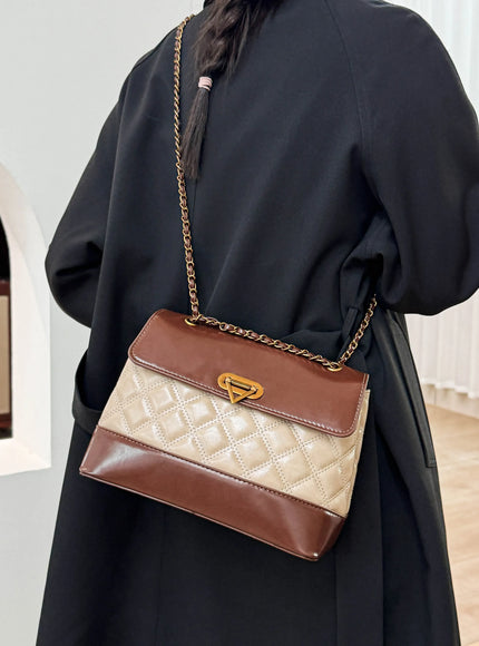 KissICON Khaki Handbags Textured Large-capacity Messenger Rhombic Chain Shoulder