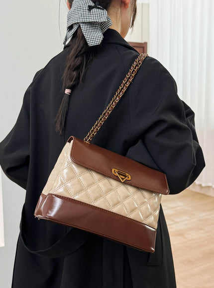 KissICON Khaki Handbags Textured Large-capacity Messenger Rhombic Chain Shoulder