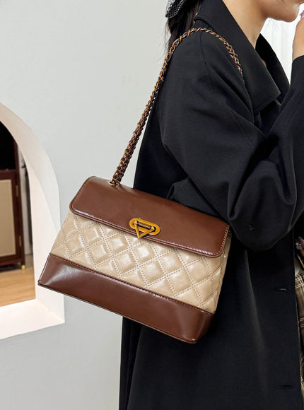 KissICON Khaki Handbags Textured Large-capacity Messenger Rhombic Chain Shoulder
