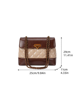 KissICON Khaki Handbags Textured Large-capacity Messenger Rhombic Chain Shoulder