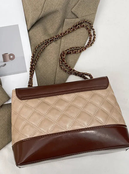 KissICON Khaki Handbags Textured Large-capacity Messenger Rhombic Chain Shoulder