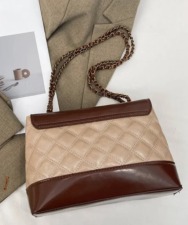 KissICON Khaki Handbags Textured Large-capacity Messenger Rhombic Chain Shoulder