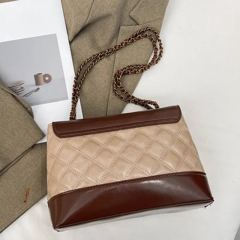 KissICON Khaki Handbags Textured Large-capacity Messenger Rhombic Chain Shoulder