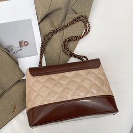 KissICON Khaki Handbags Textured Large-capacity Messenger Rhombic Chain Shoulder