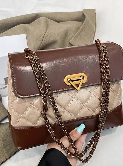 KissICON Khaki Handbags Textured Large-capacity Messenger Rhombic Chain Shoulder