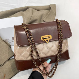 KissICON Khaki Handbags Textured Large-capacity Messenger Rhombic Chain Shoulder