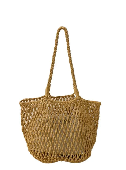 KissICON Khaki Hollow Inner Pocket Cotton Rope Seaside Beach