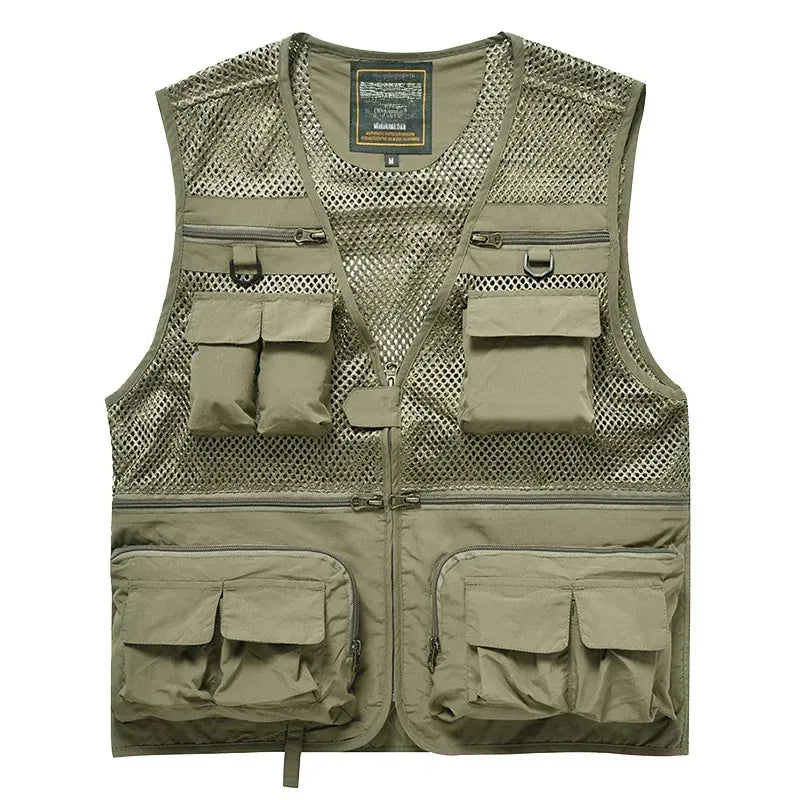 KissICON Khaki / L Mens Thin MultiPocket Outdoor Vest for All Seasons