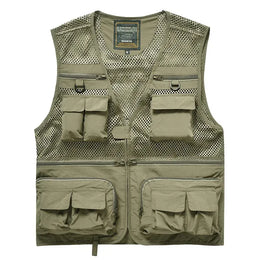 KissICON Khaki / L Mens Thin MultiPocket Outdoor Vest for All Seasons