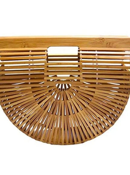 KissICON Khaki / L Y2k Fashionable Half-moon Hollow Bamboo Handbag