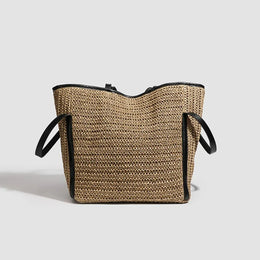 KissICON Khaki Light Straw Tote – Solid Color Woven