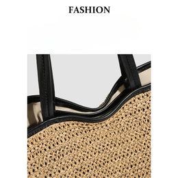 KissICON Khaki Light Straw Tote – Solid Color Woven