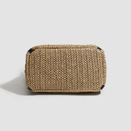 KissICON Khaki Light Straw Tote – Solid Color Woven