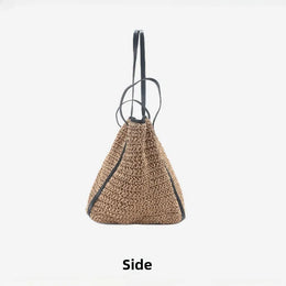 KissICON Khaki Light Straw Tote – Solid Color Woven