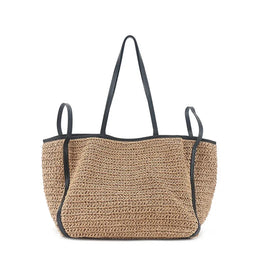 KissICON Khaki Light Straw Tote – Solid Color Woven