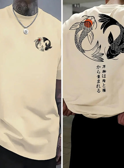 KissICON Khaki / M Harajuku Koi Cotton Tee Summer Style for Men