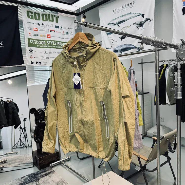 KissICON khaki / S(40-50)KG UltraLight UPF 50 Hooded Mens Windbreaker for Outdoors