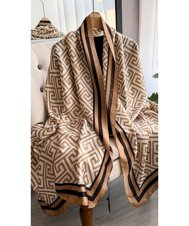 KissICON Khaki Satin Silk Bandanna Scarf – Sunscreen & Beach Shawl 180x90cm